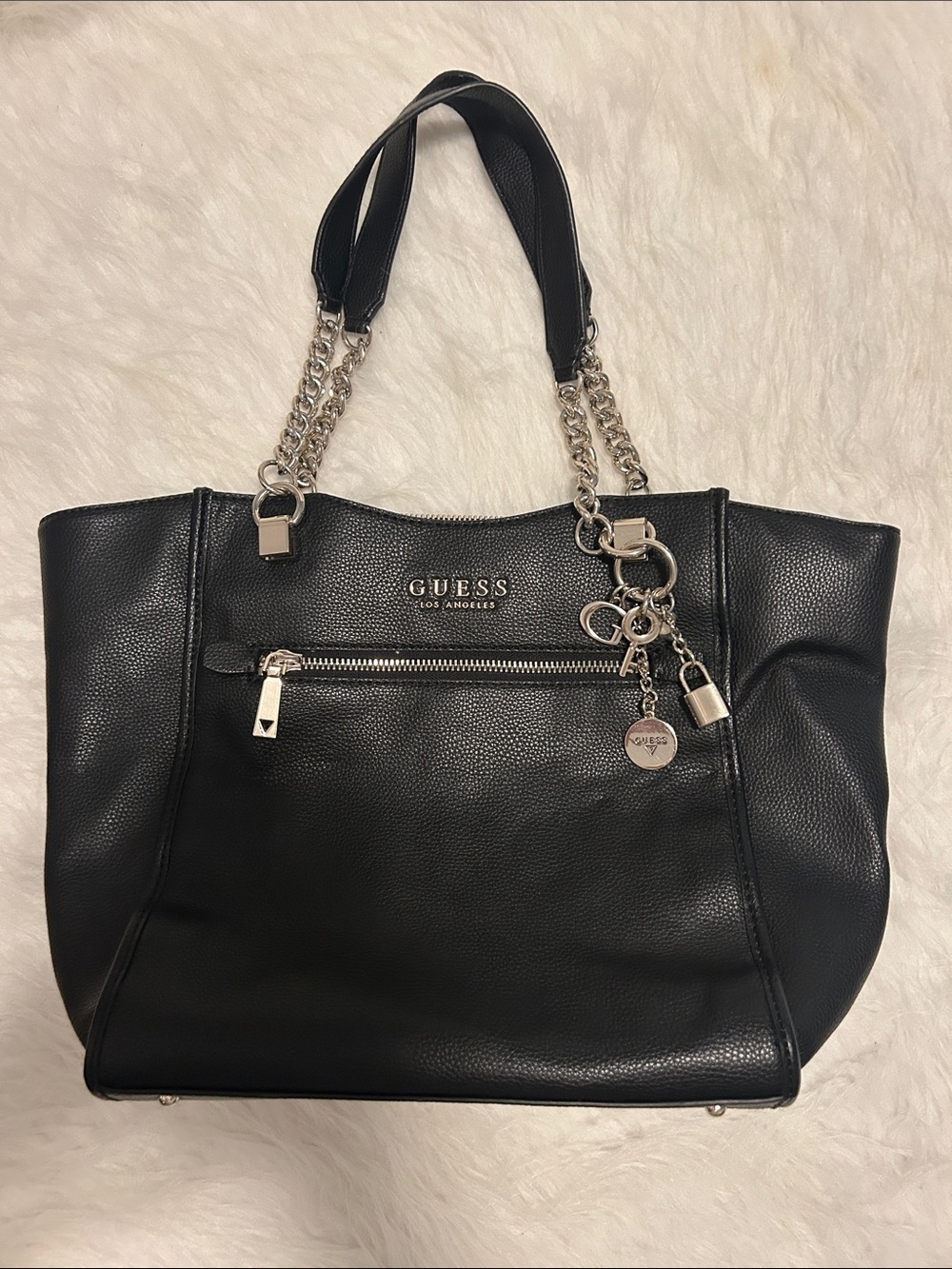 GUESS Lias elite Black Pebbled Leather Chain-Handle Tote